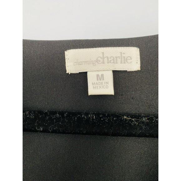 NWT Charming Charlie Womans Size Med Shift Dress Black Long Sleeve Split Sleeve - Picture 3 of 10